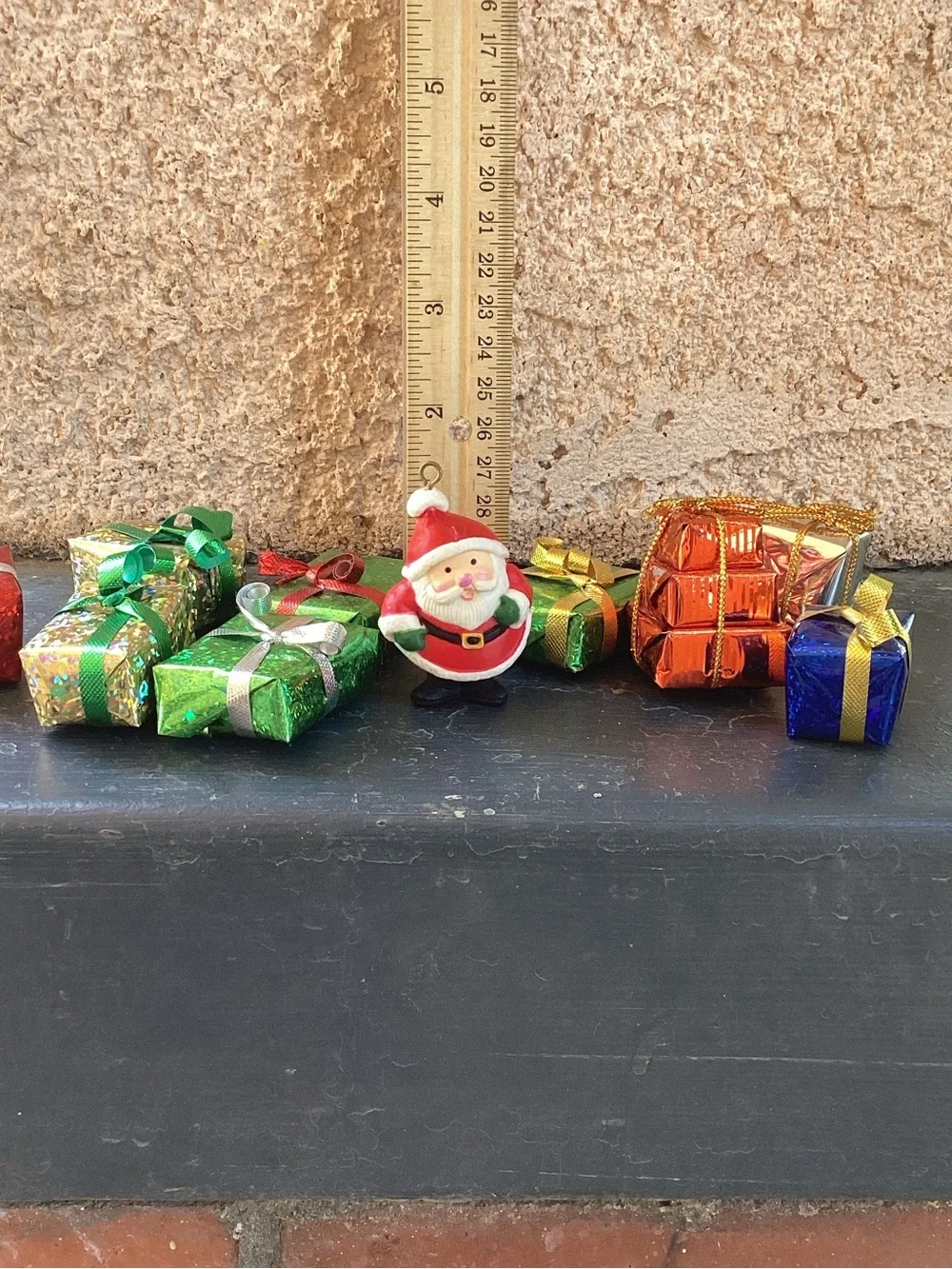 Lot of 7 Tiny Presents and Tiny Santa Ornament